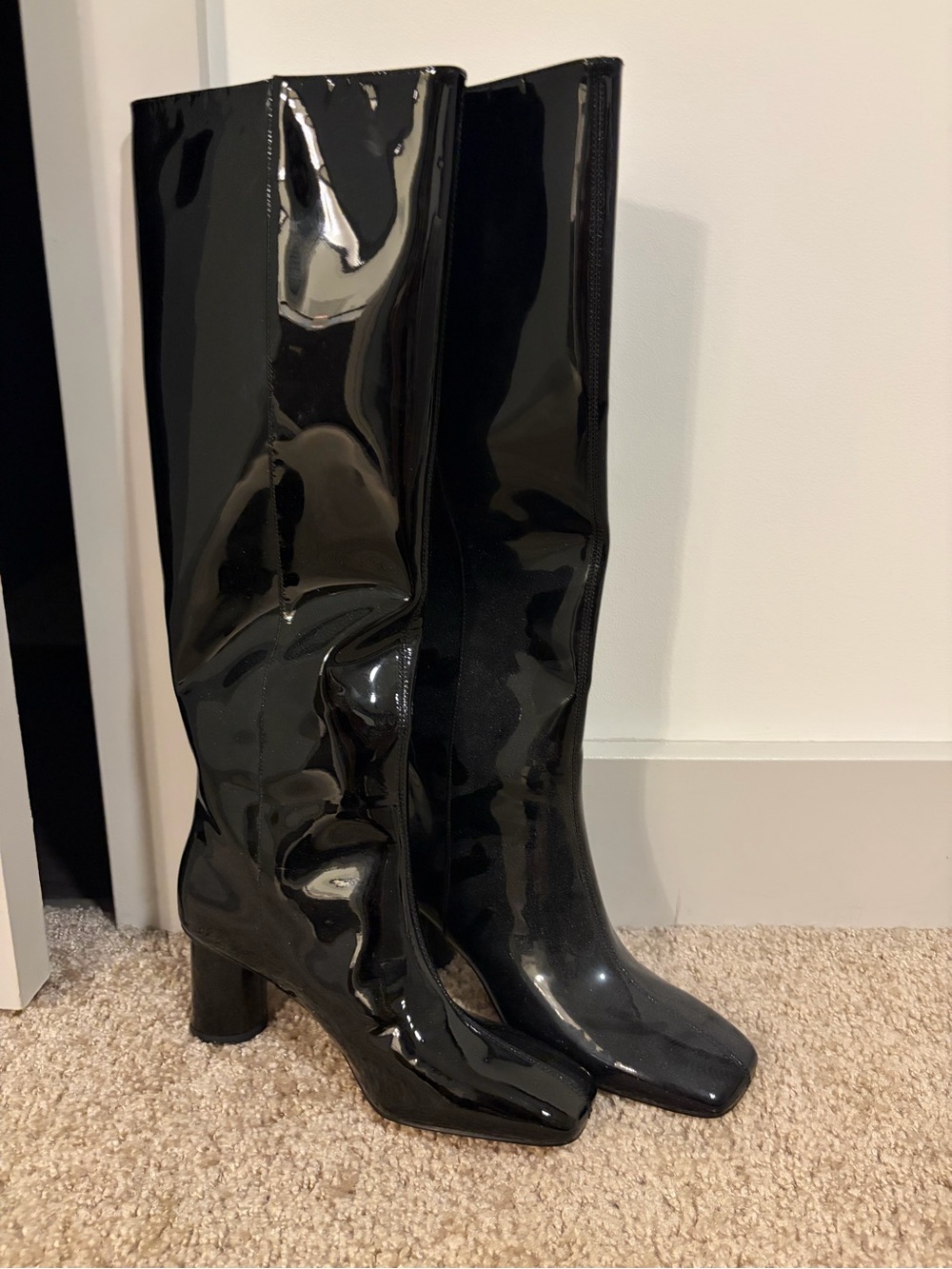 J. Crew Black Patent Knee High Round-Heel Boots